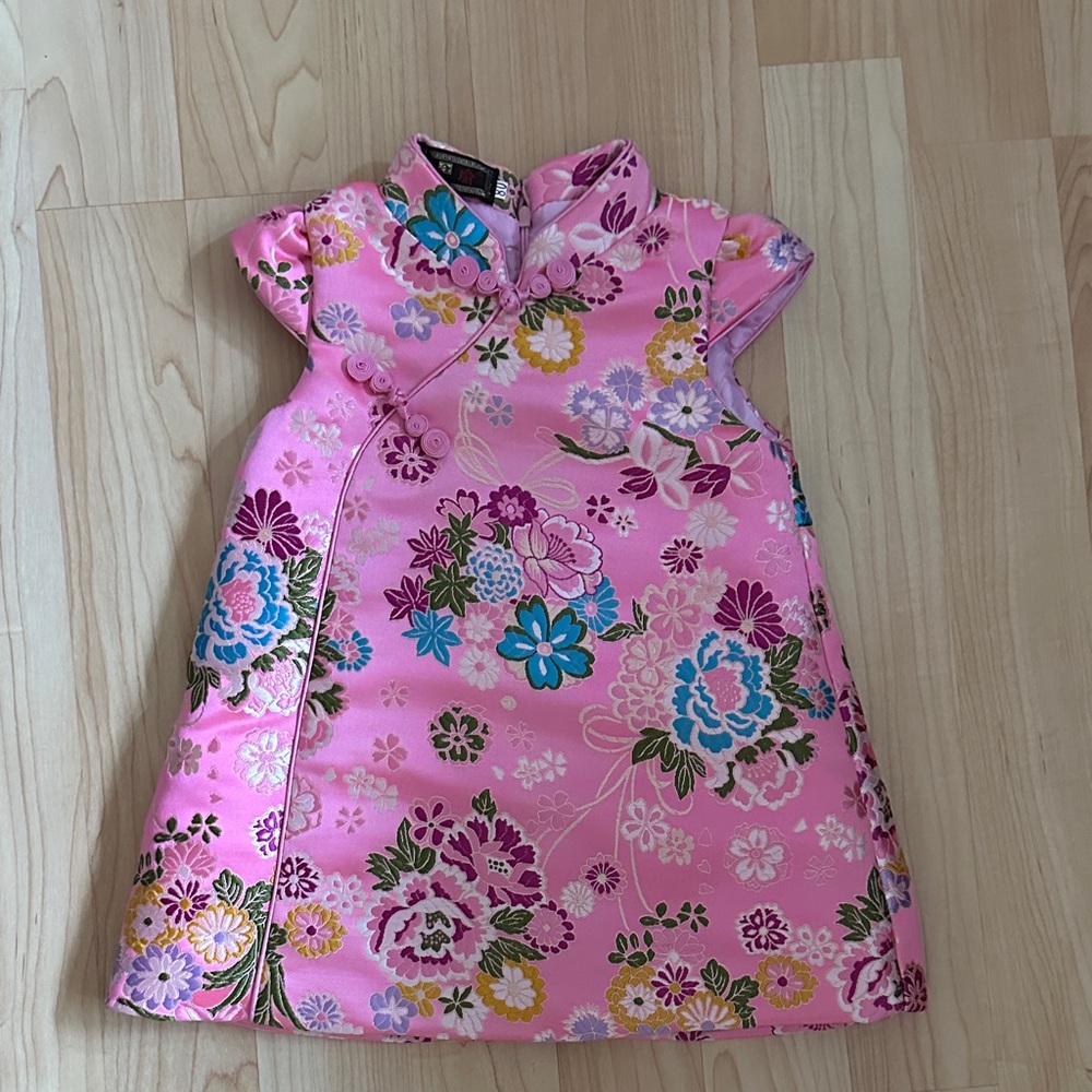Toddler Chinese Embroidered Pink Floral Qipao Dress